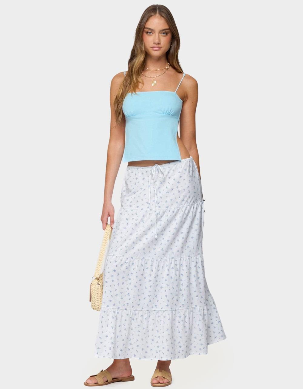 EDIKTED Charley Floral Tiered Maxi Skirt - WHITE Product Image