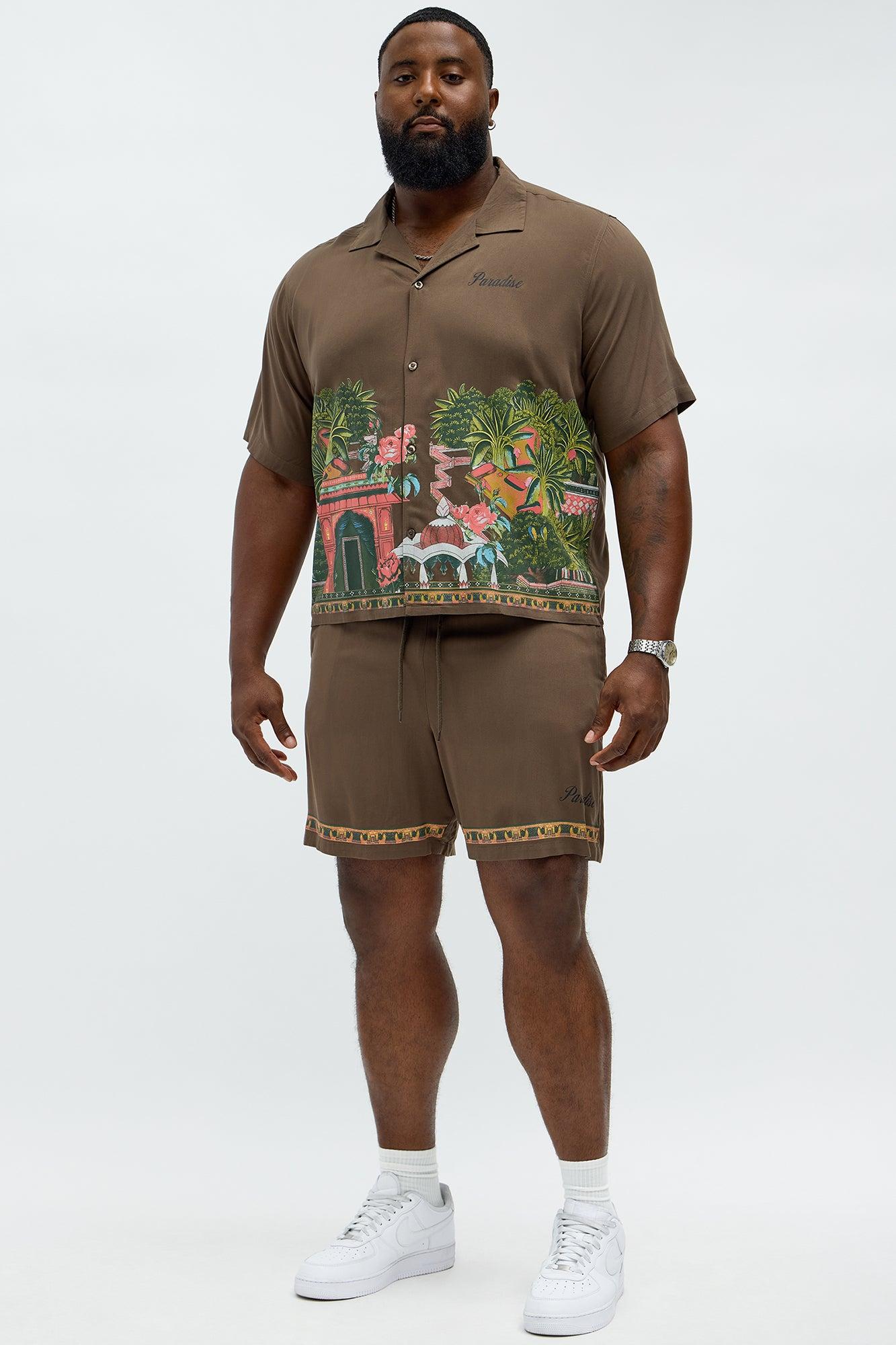 Paradise Set Short Sleeve Button Up Shirt - Brown Male Product Image