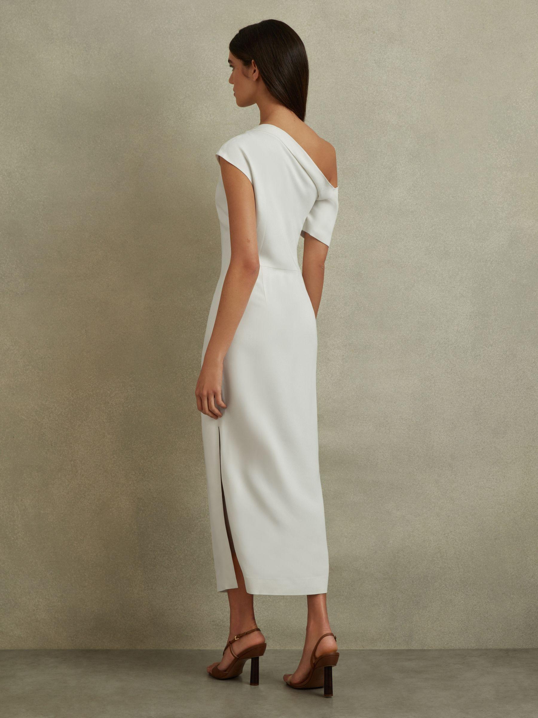 Draped Bodycon Midi Dress in Ivory Product Image