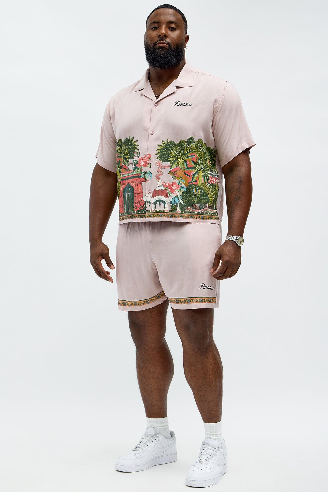 Paradise Set Short Sleeve Button Up Shirt - Pink Male Product Image