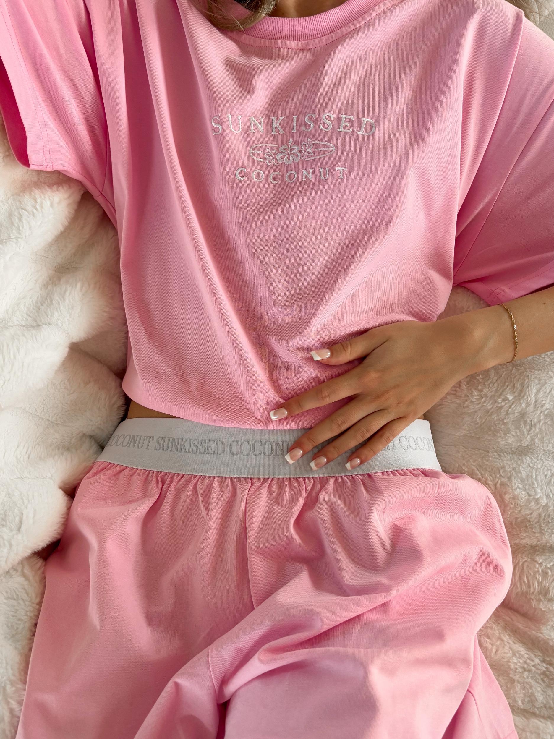 Lush Pink Basic Watercolor Embroider Tee Product Image