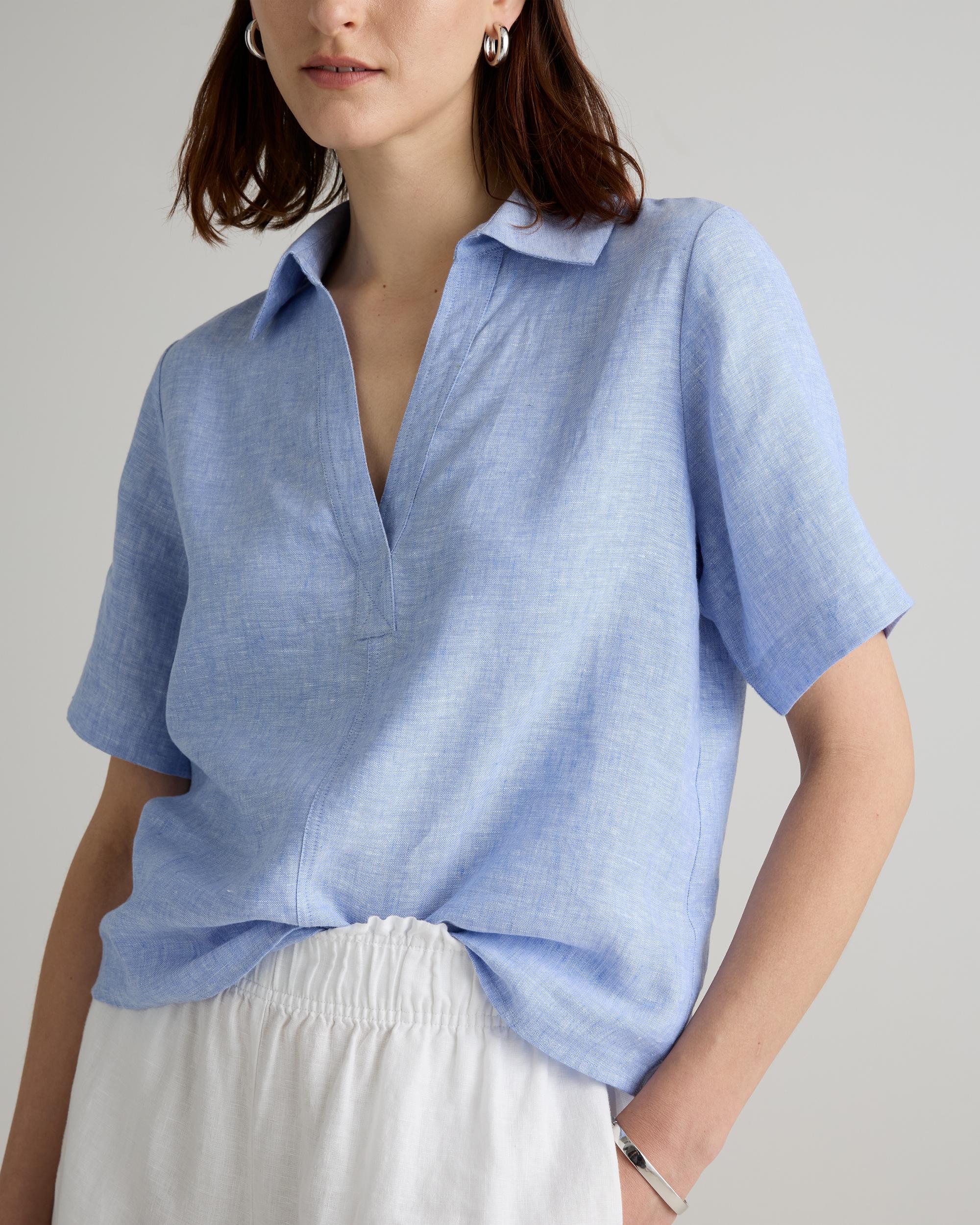 Quince | Women's 100% European Linen Short Sleeve Popover Top Product Image