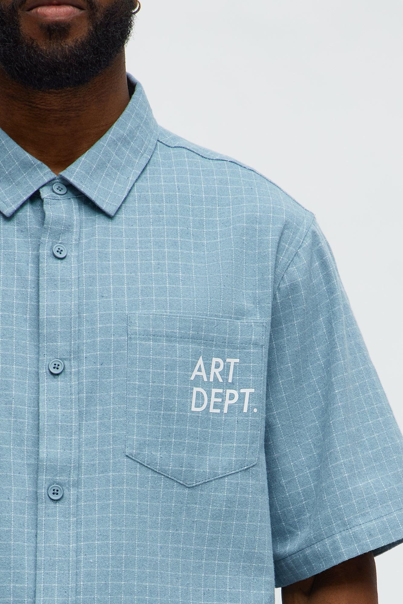 Art Dept. Cropped Button Up Shirt - Dusty Blue Product Image