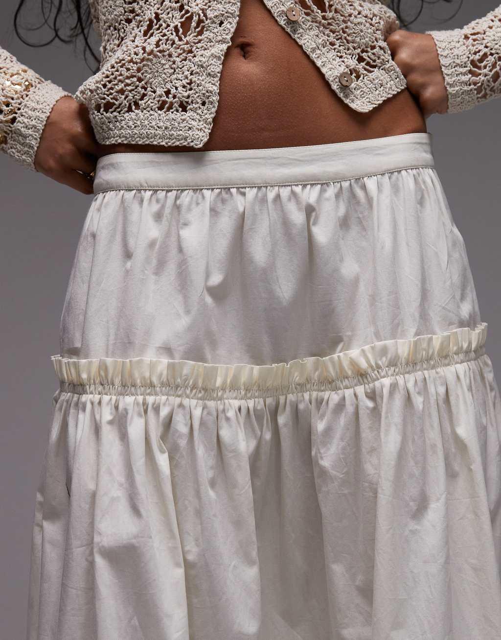 Topshop frill poplin full skirt in ivory Product Image