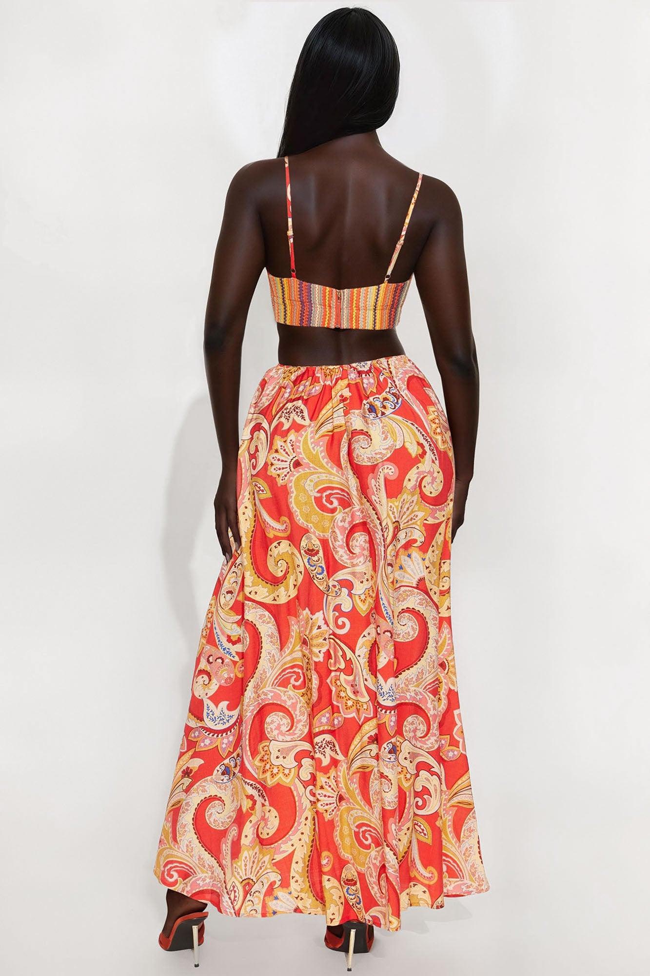 Valerie Cut Out Satin Maxi Dress - Tomato Red/combo Product Image