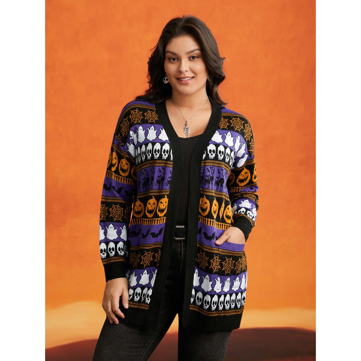 Plus Size Everything Halloween Jacquard Open Cardigan BlueViolet Women Casual Loose Long Sleeve Everyday Cardigans BloomChic 28/5X Product Image