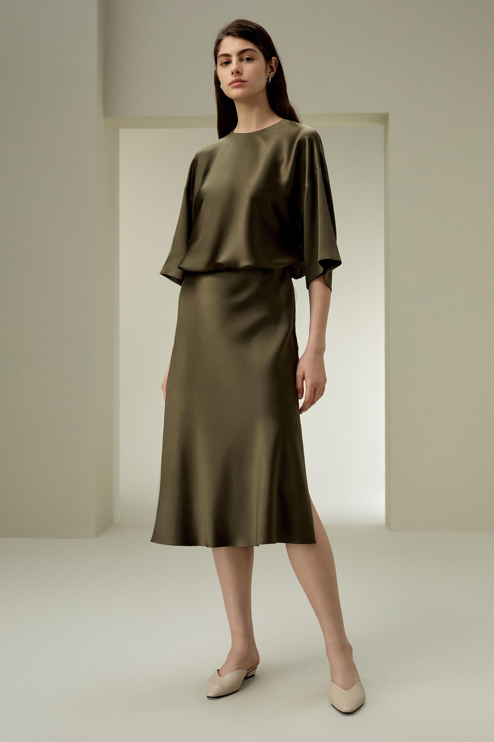 Bias-cut Silk Midi Skirt Product Image