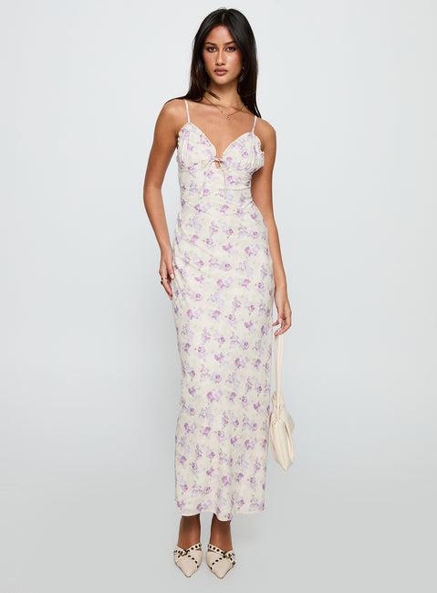 Jessamine Frill Maxi Dress White / Lilac Product Image
