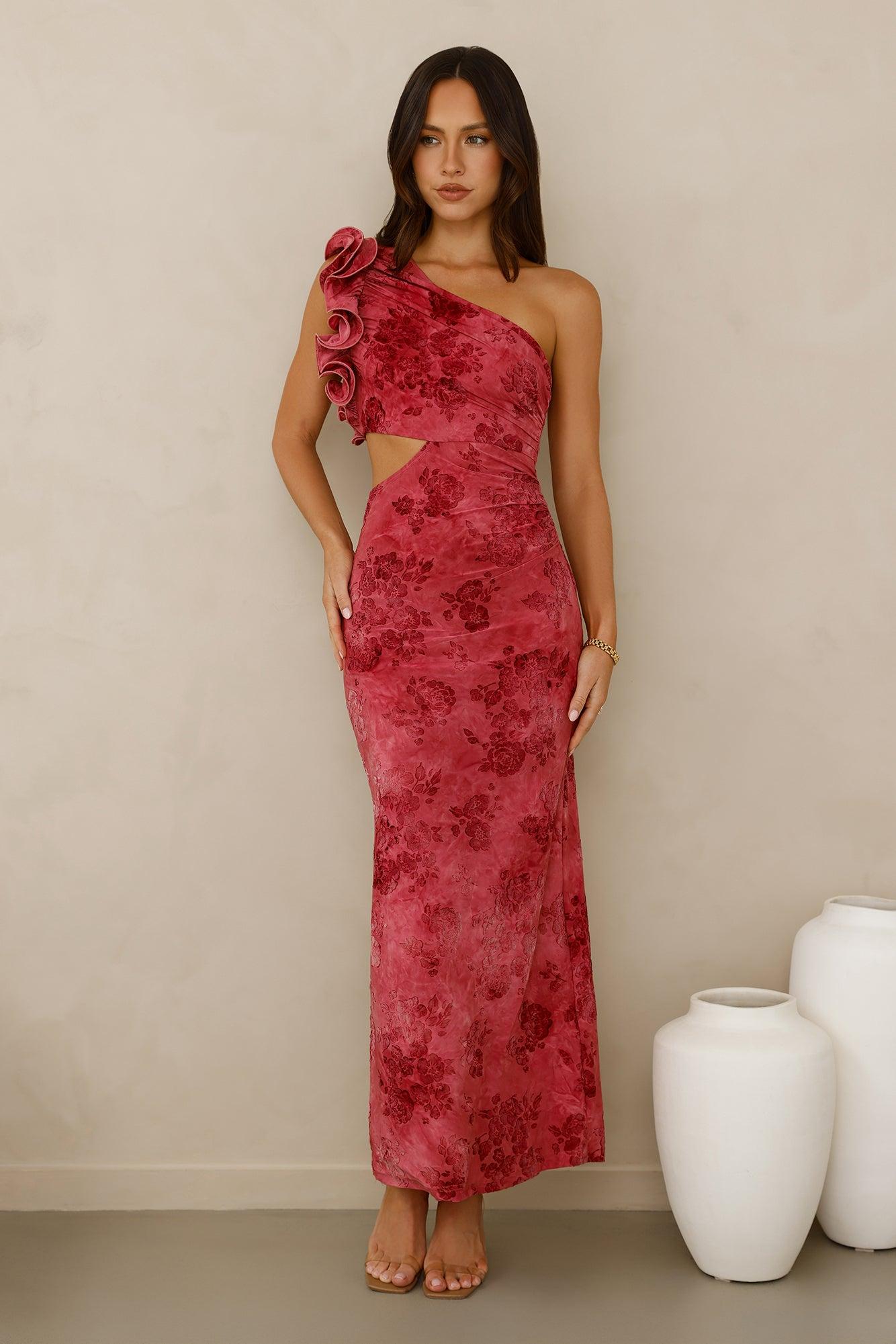Mystique Beauty One Shoulder Maxi Dress Pink Product Image
