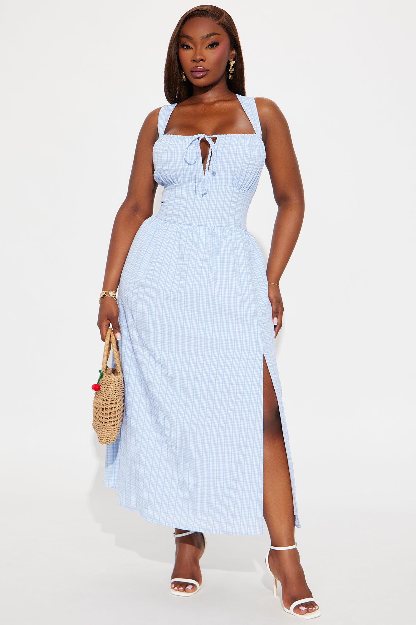 In The Moment Gingham Midi Dress - Blue/combo Female Product Image