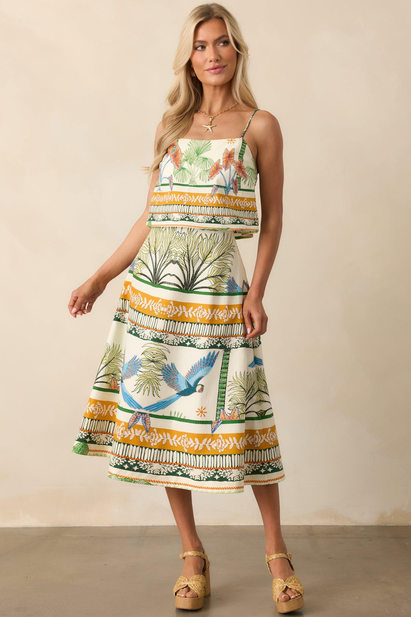 Aylaya Sydney Ivory Tropical Print Cotton Crop Top Product Image