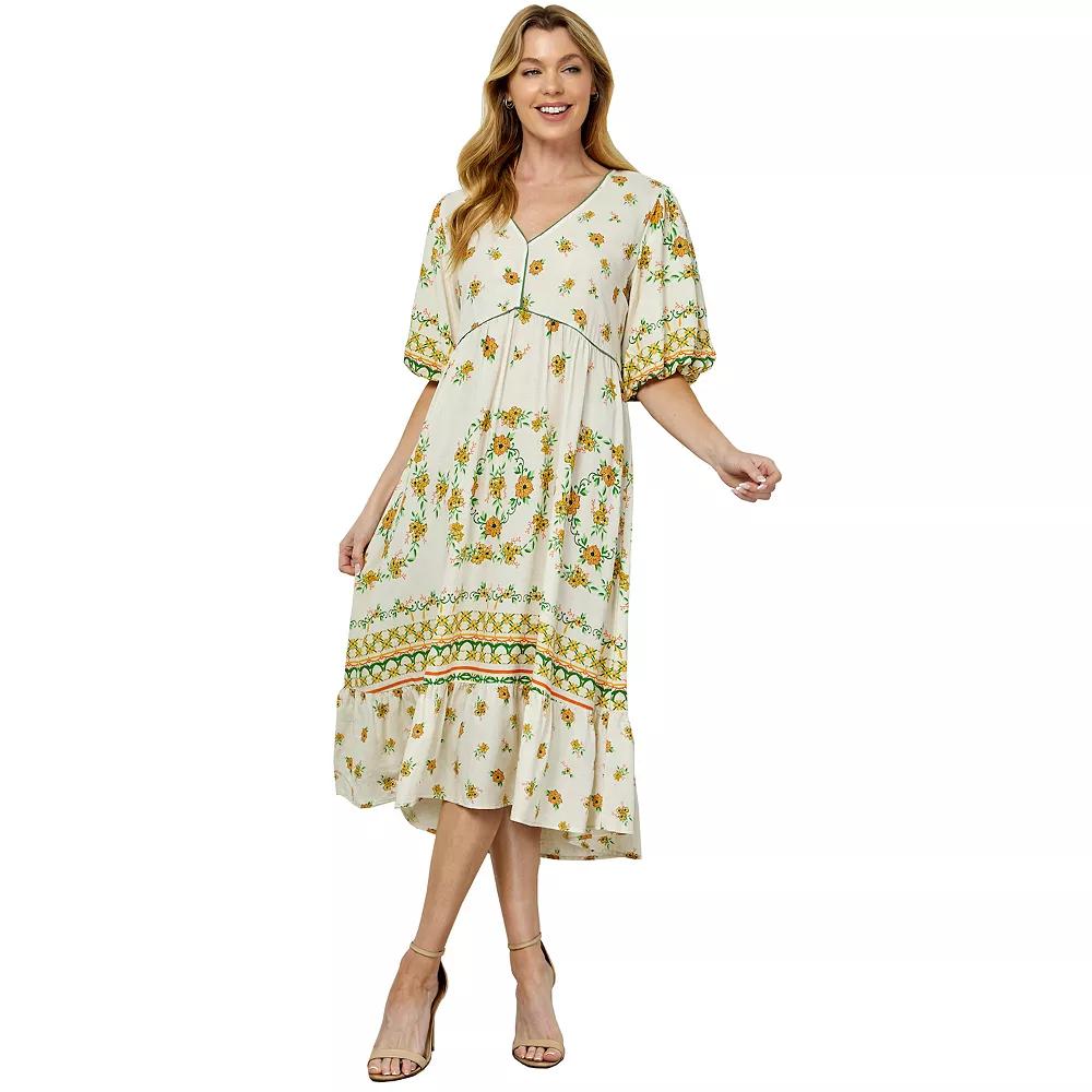Women's Figueroa & Flower V-Neck Printed Peasant Dress,  Product Image