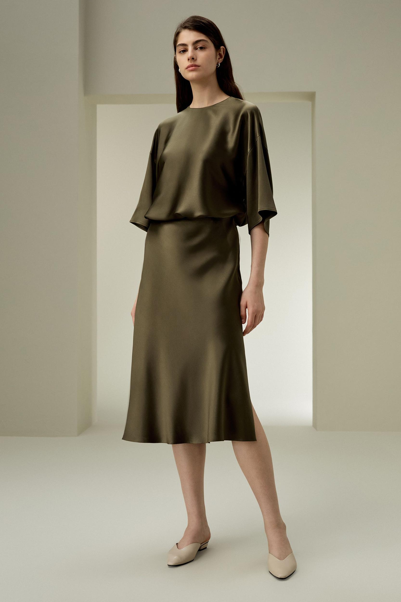 Bias-cut Silk Midi Skirt Product Image