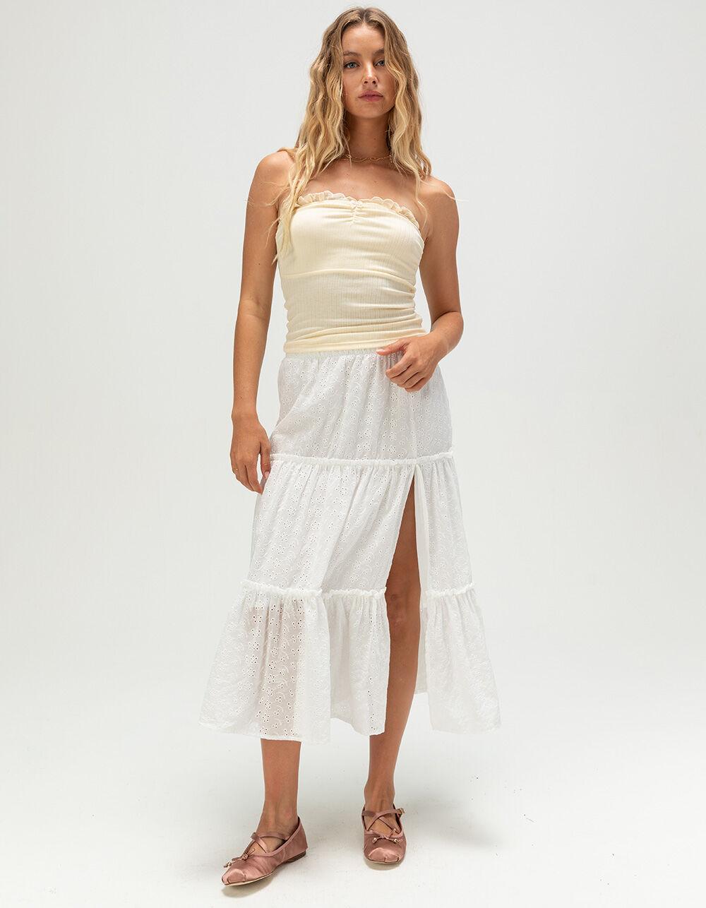 NECTAR CLOTHING Womens Eyelet Midi Skirt - WHITE Product Image