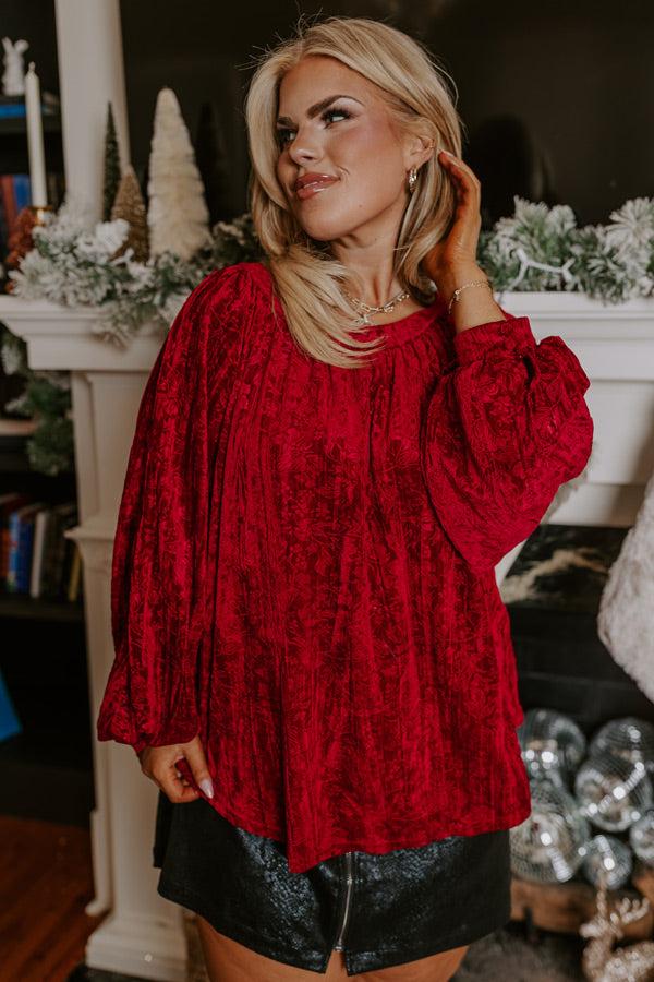 Glamour Galore Velvet Top In Wine Curves Product Image