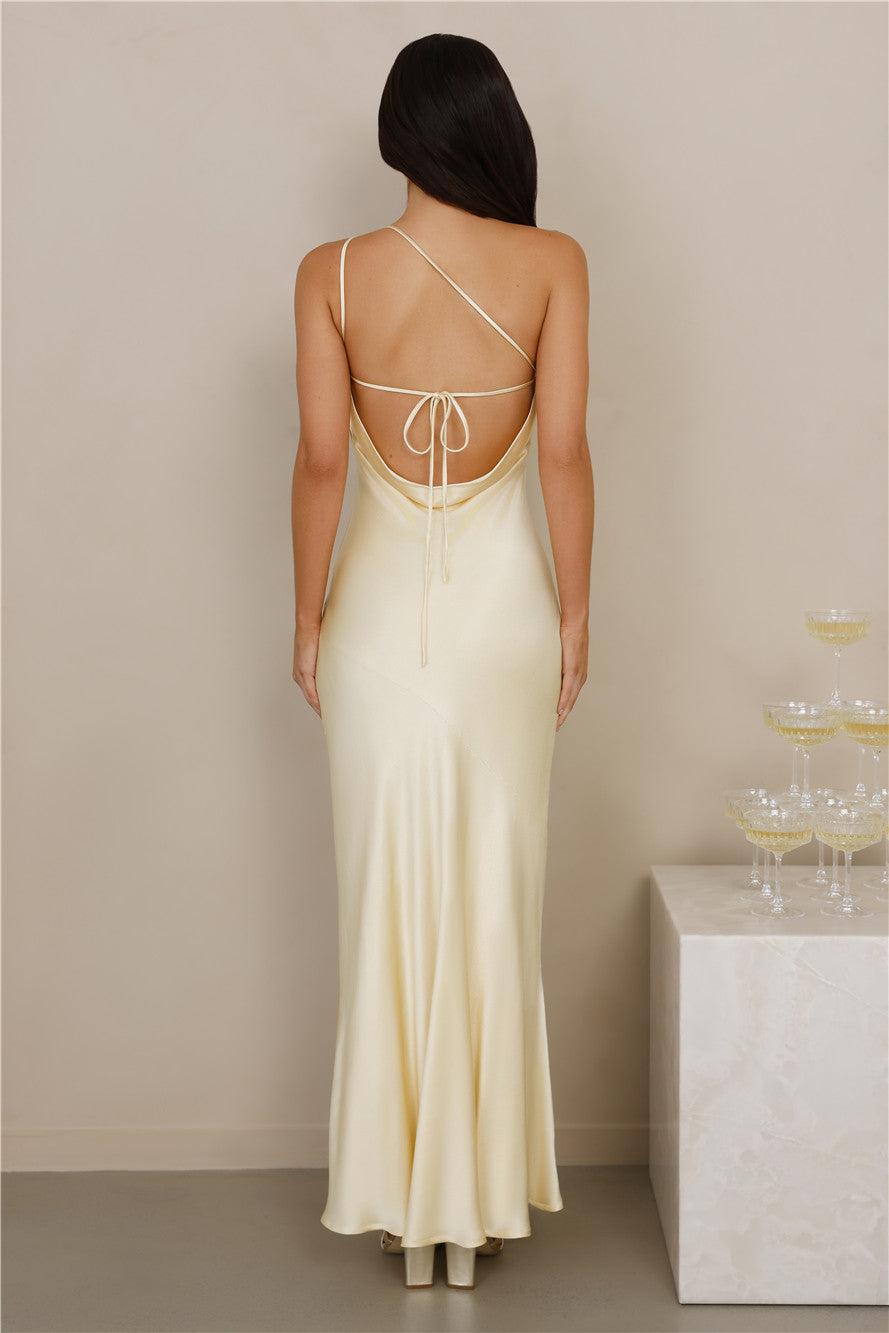 The Evangeline One Shoulder Satin Maxi Dress Yellow Product Image
