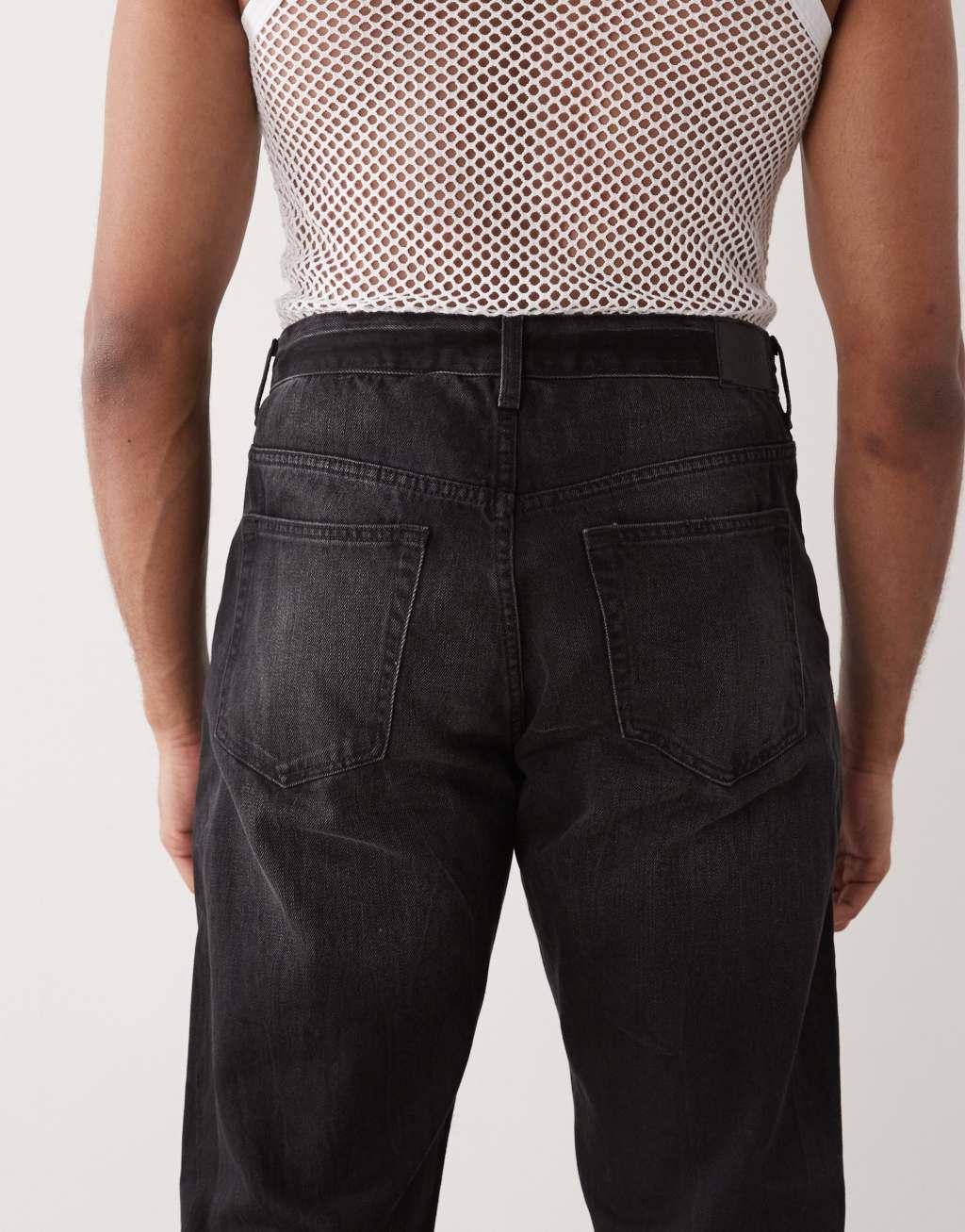 Weekday Space relaxed fit straight leg jeans in faded black wash Product Image