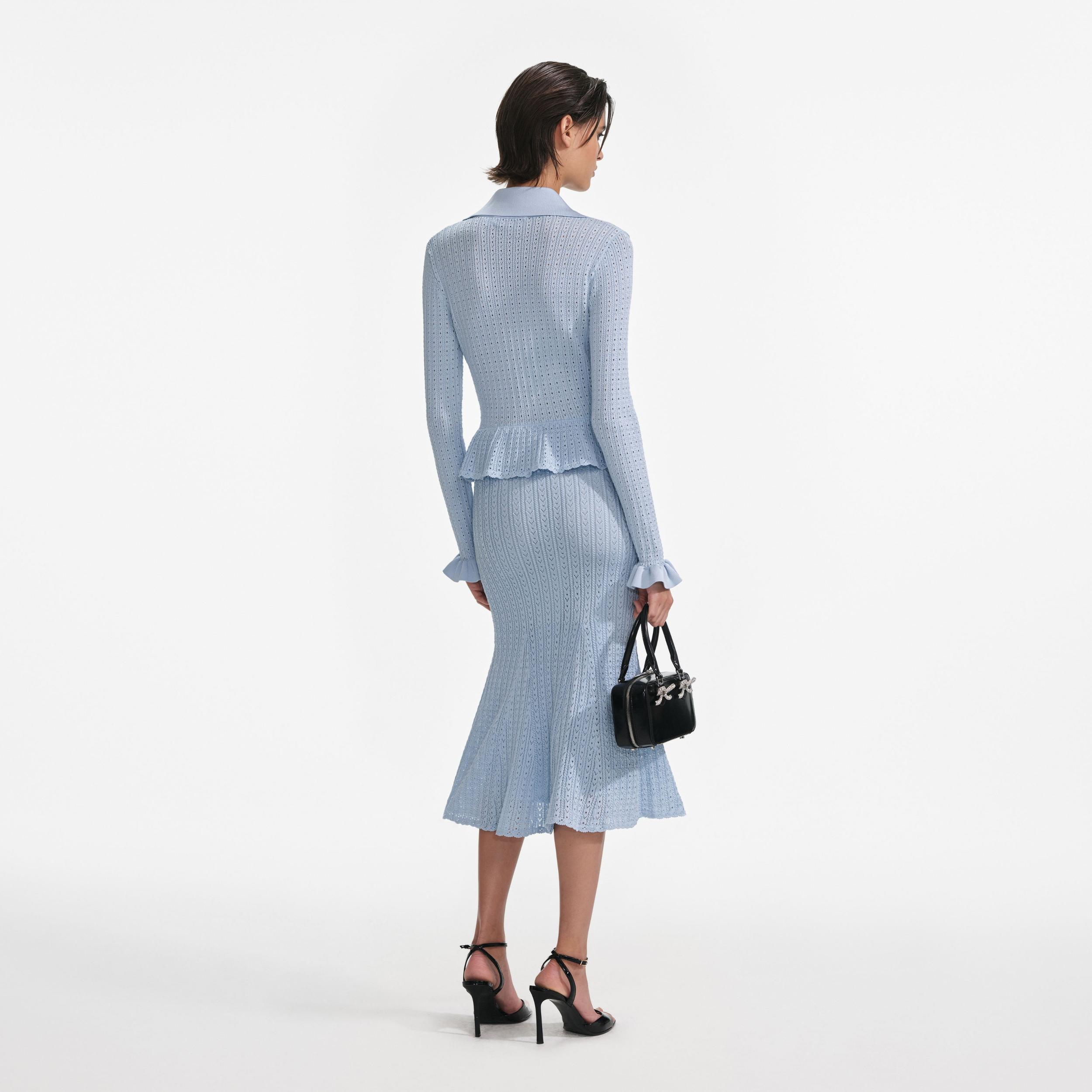 Blue Peplum Knit Midi Dress Product Image