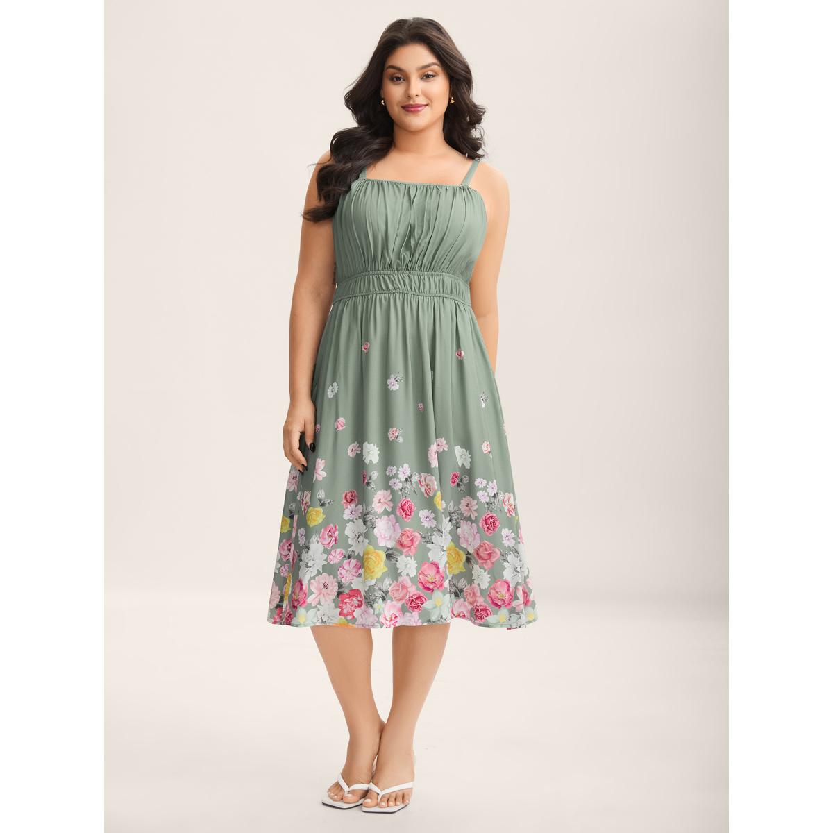 Plus Size Floral Print Hem Cami Pockets Midi Dress Greenbean Women Non Sleeveless Curvy BloomChic 10/M Product Image