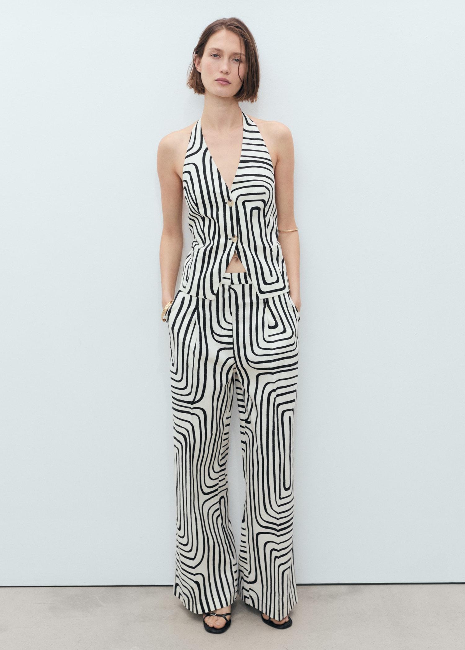 Geometric-print linen pants - Women | MANGO USA Product Image