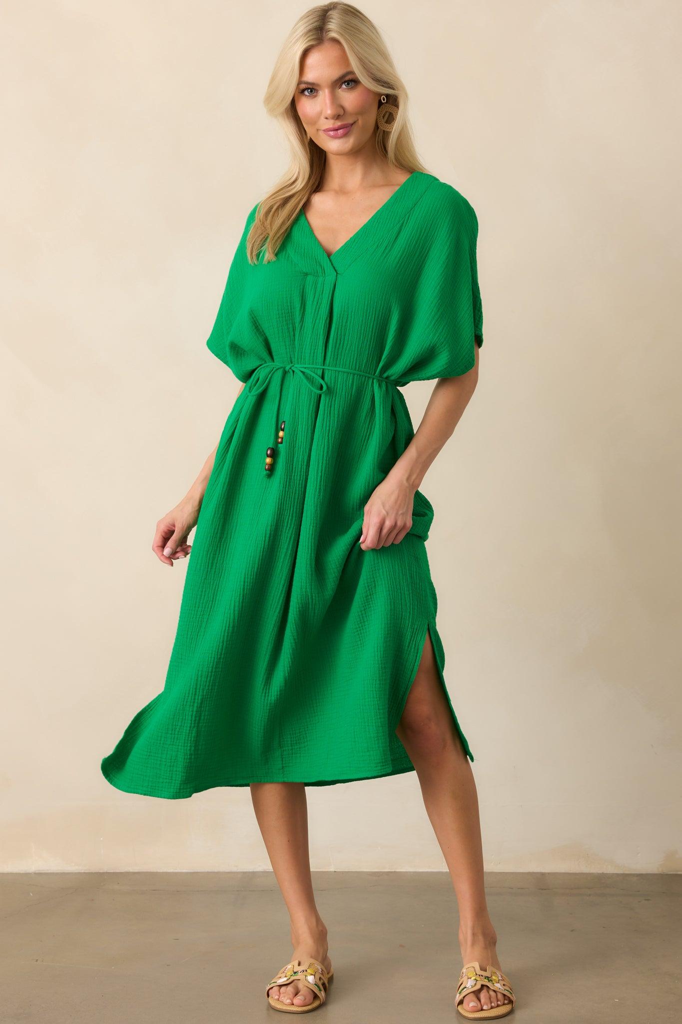 Living For Days Like This Green Rayon Gauze Kaftan Midi Dress Product Image