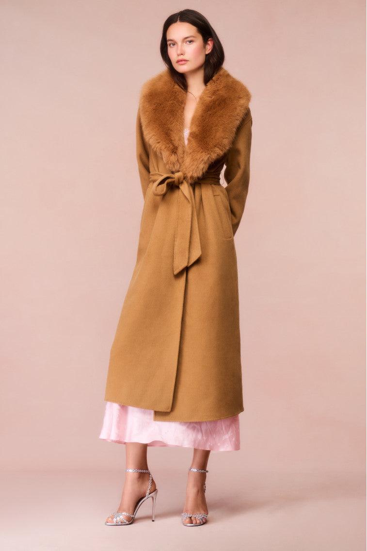 Mahika Wool-Cashmere Faux Fur Collar Coat - OATMEAL Product Image