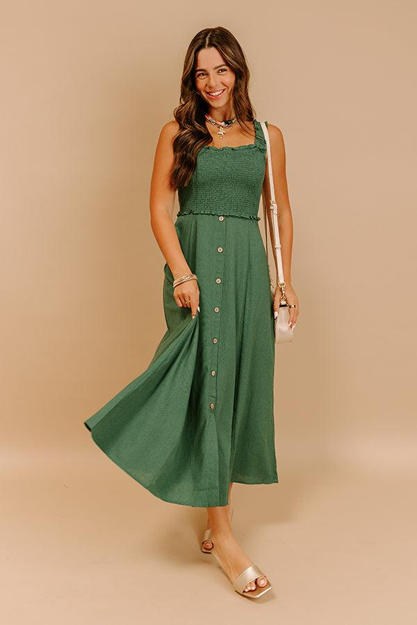 Harvest Lane Linen-Blend Midi Dress in Green Product Image