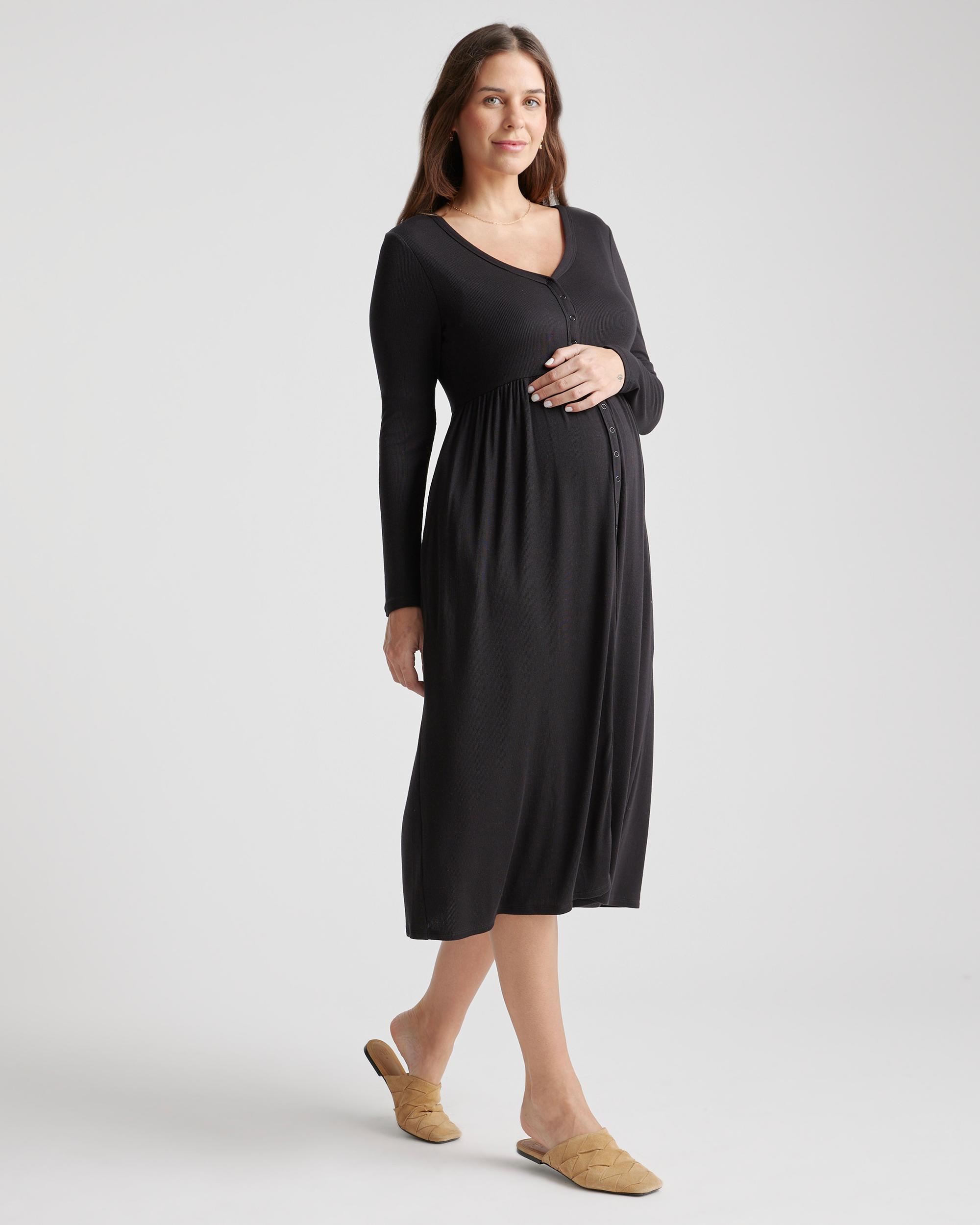Quince | Women's Tencel Rib Maternity & Nursing Button Front Dress Size XS Product Image