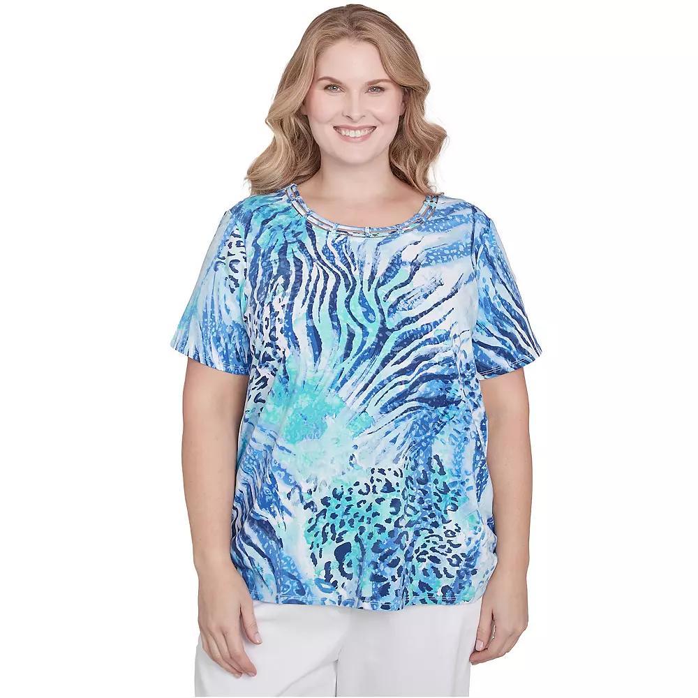 Plus Size Alfred Dunner Animal Printed Ruched Top, Women's, Size: 1XL, Blue Product Image