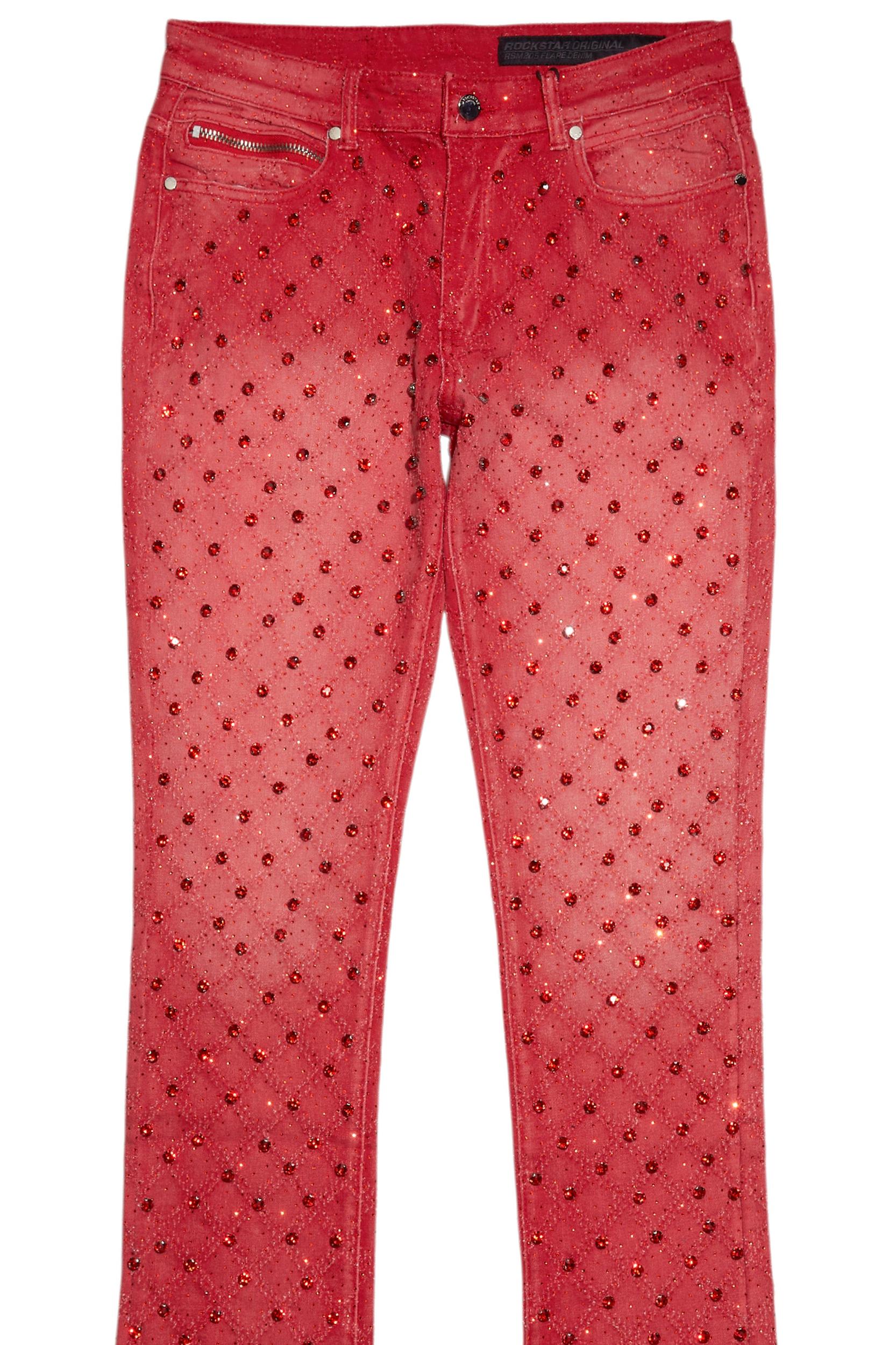 Glit Red Rhinestone Stacked Flare Jean Male Product Image