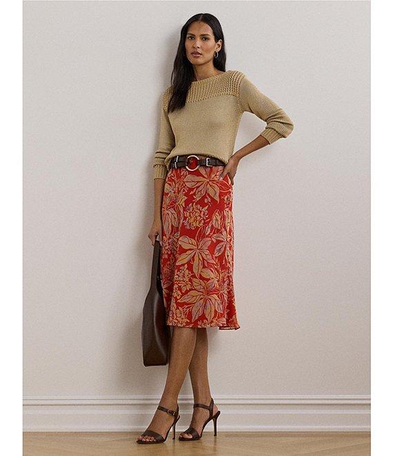 Lauren Ralph Lauren Floral Crinkle Georgette A-Line Pull-On Skirt Product Image