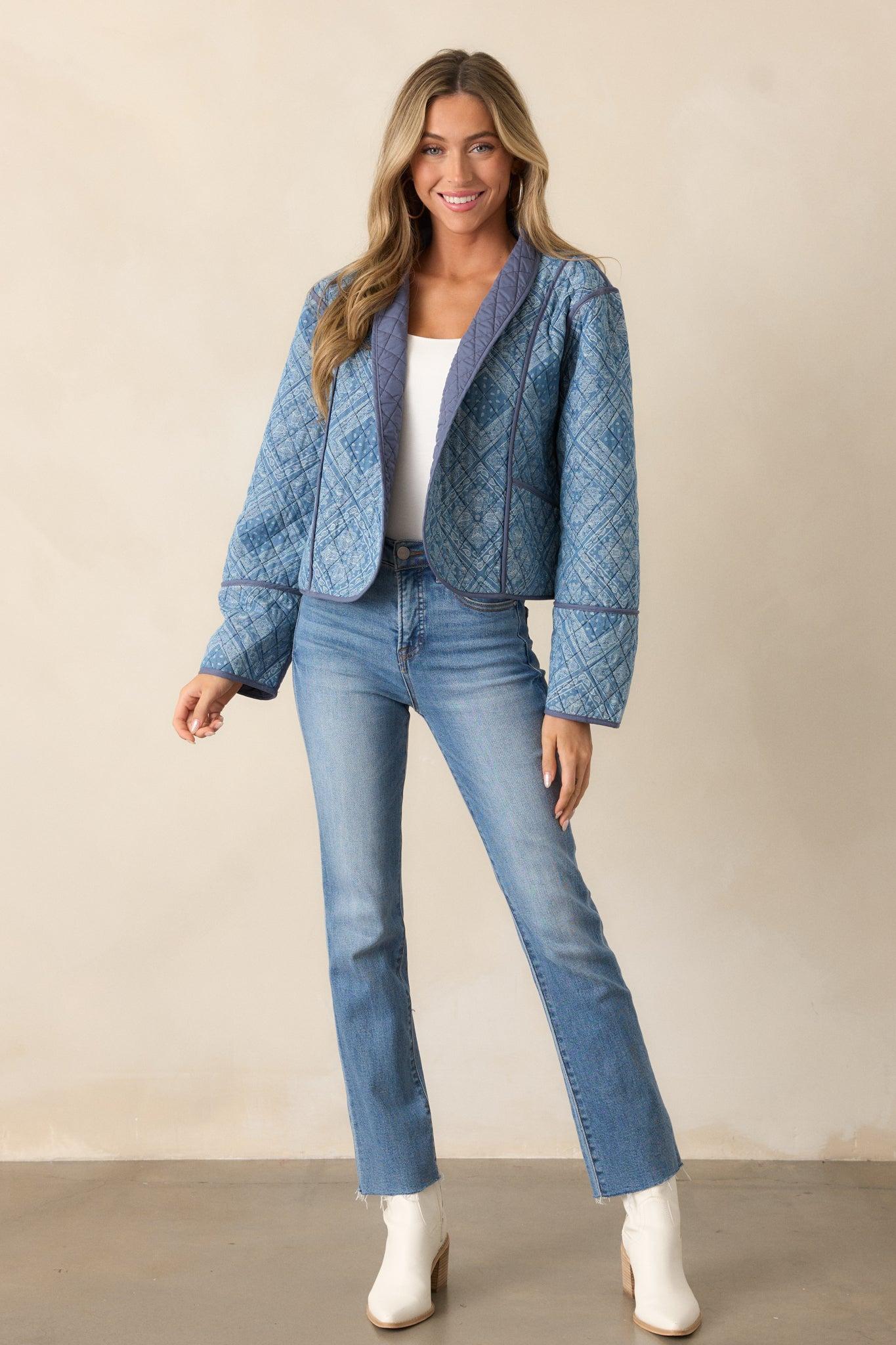 All You Do Light Blue Quilted Jacket Product Image