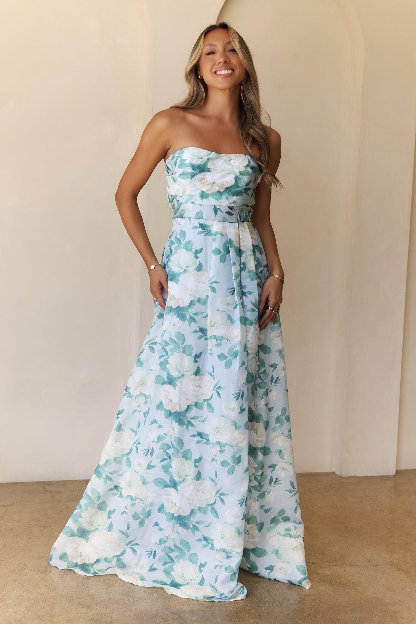 Elegant Essence Strapless Maxi Dress Blue Product Image