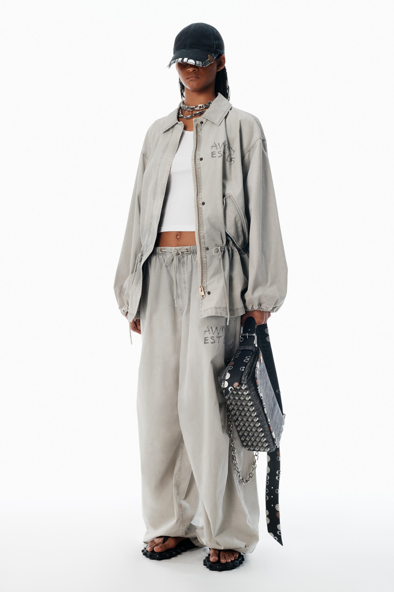 Grey Parachute Pants With Logo Print Product Image