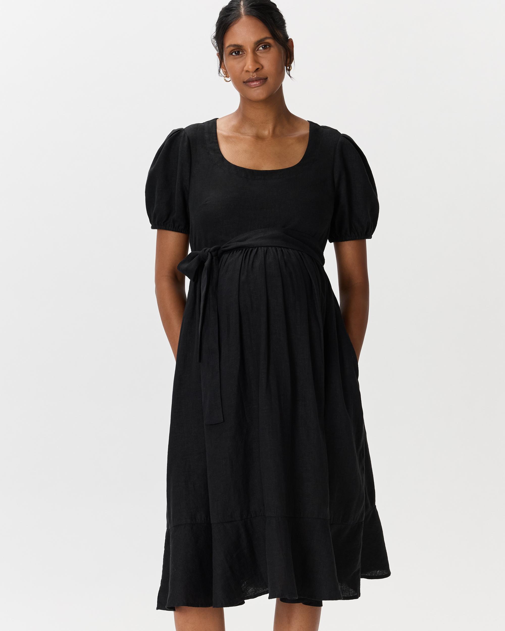 Quince | Women's 100% European Linen Maternity Short Sleeve Midi Dress Tencel Product Image