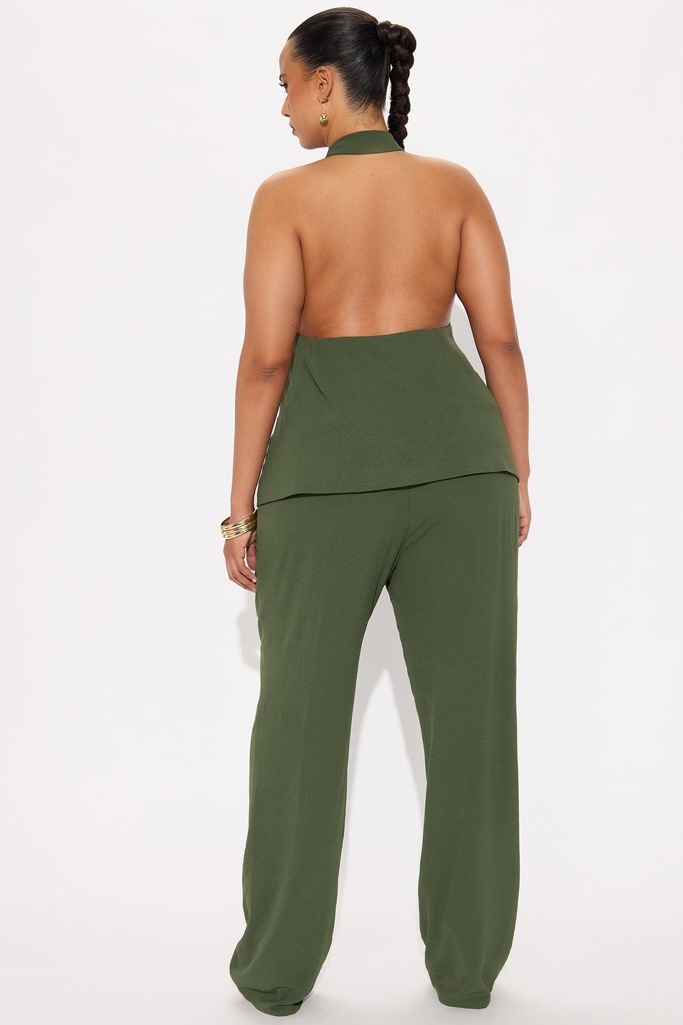 Clementine Backless Vest Pant Set - Olive Female Product Image