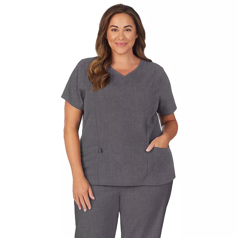 Plus Size Cuddl Duds® Scrubs Pocketed V-Neck Top, Women's, Size: 3XL, Grey Heather Gray Product Image