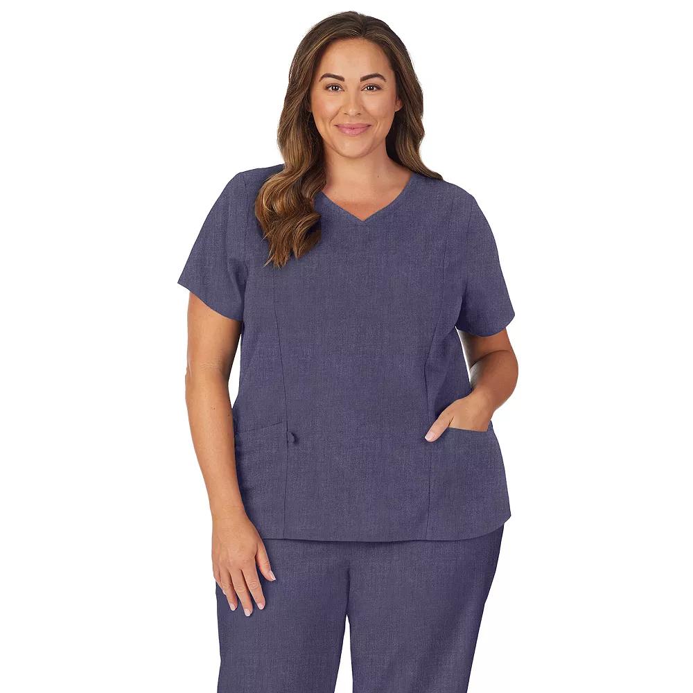 Plus Size Cuddl Duds® Scrubs Pocketed V-Neck Top, Women's, Size: 3XL, Grey Heather Gray Product Image