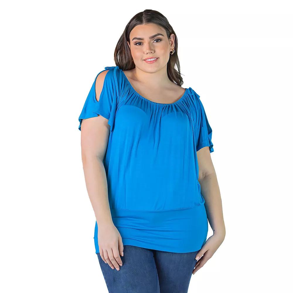 Plus Size 24seven Comfort Apparel Short Sleeve Split Shoulder Top, Women's, Size: 3XL, Turquiose Product Image