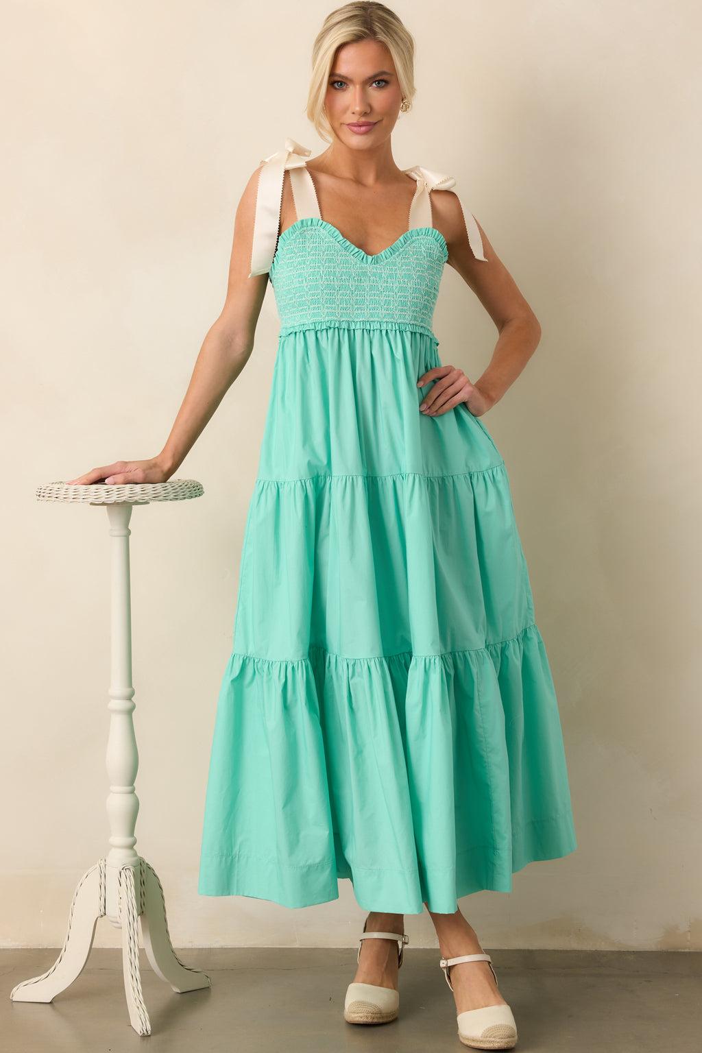 The Felicity Mint Green Cotton Midi Dress Product Image