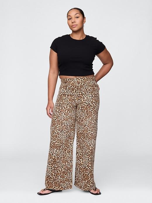 Mid Rise UltraSoft Leopard Baggy Jeans Product Image