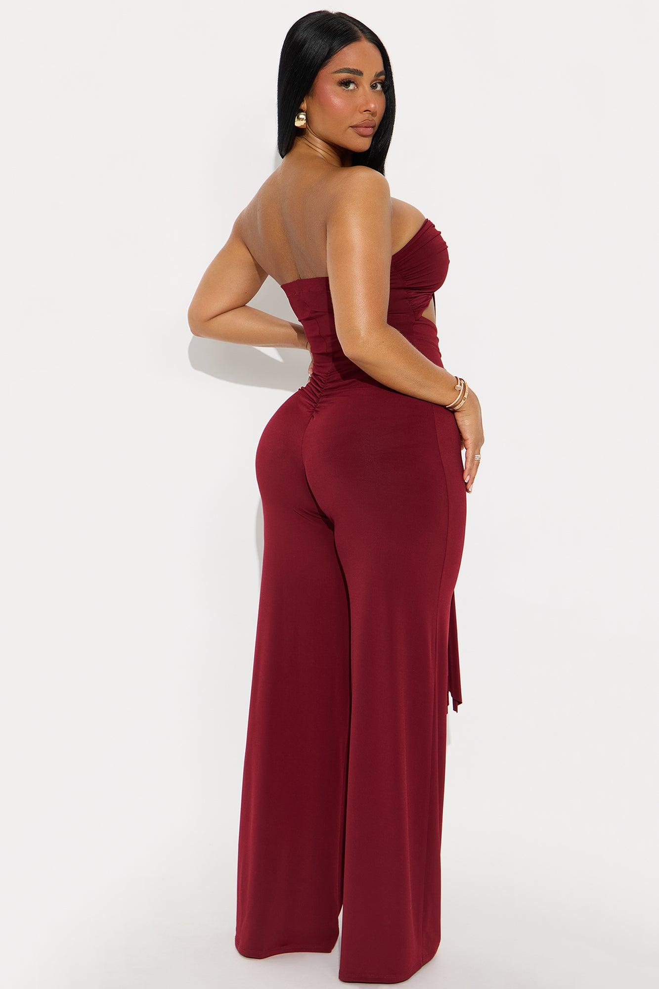 Lexi Strapless Jumpsuit - Burgundy Female Product Image