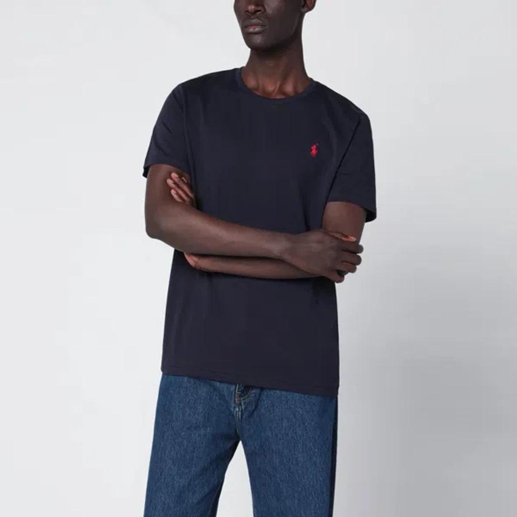POLO RALPH LAUREN Custom Slim Fit Blue Crewneck T-shirt With Pony Embroidery On The Front In Cotton Man Product Image