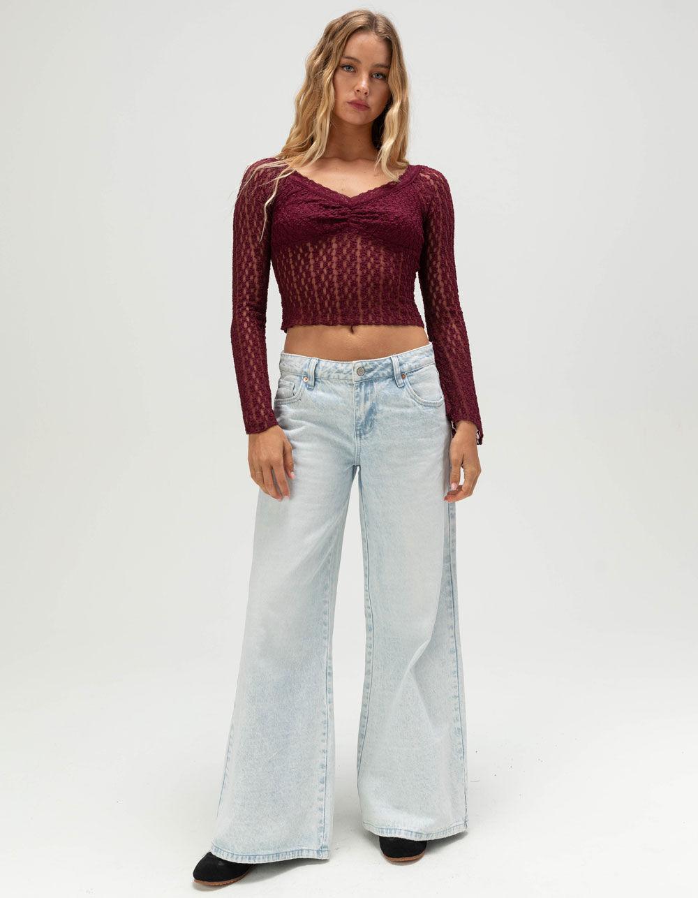 FULL TILT Womens Off The Shoulder Lace Top - BURGUNDY Product Image