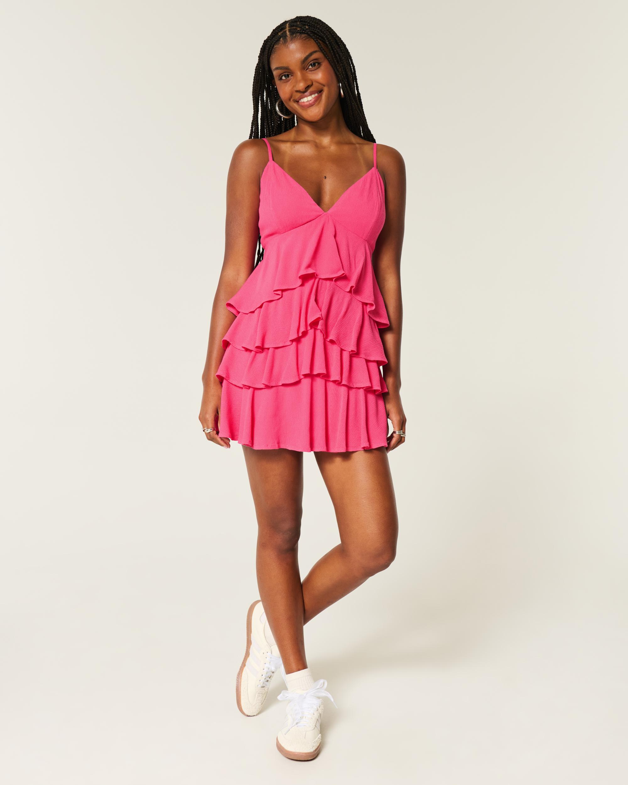 V-Neck Ruffled Tier Babydoll Mini Dress Product Image