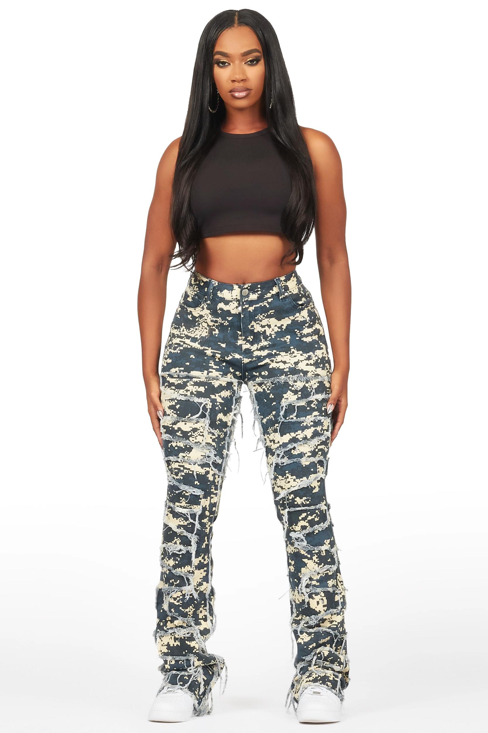 Zariyah Digital Camo Stacked Flare Jean Female Product Image