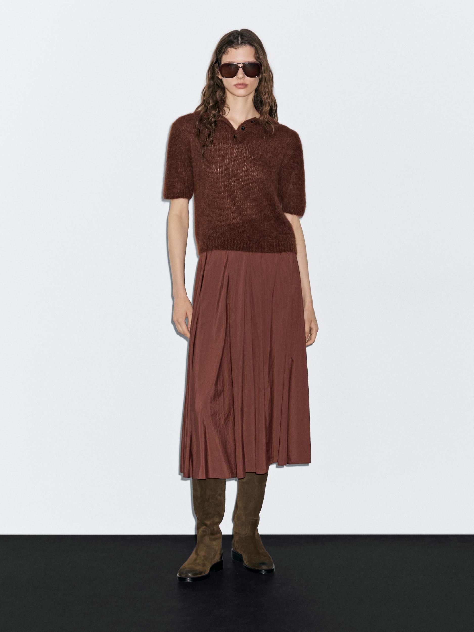 Pleated technical midi skirt Product Image