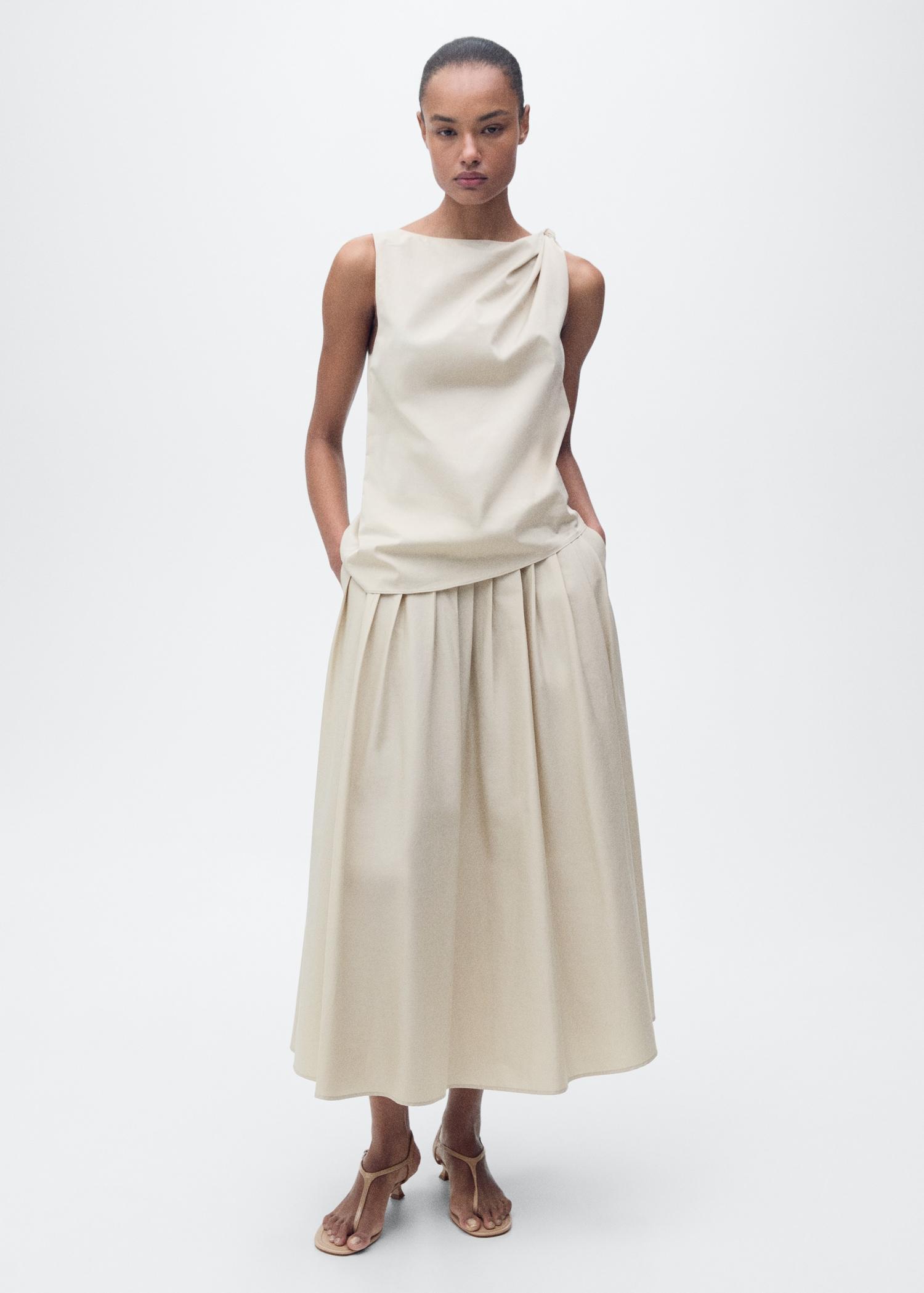 Knotted-hem cotton top - Women | MANGO USA Product Image