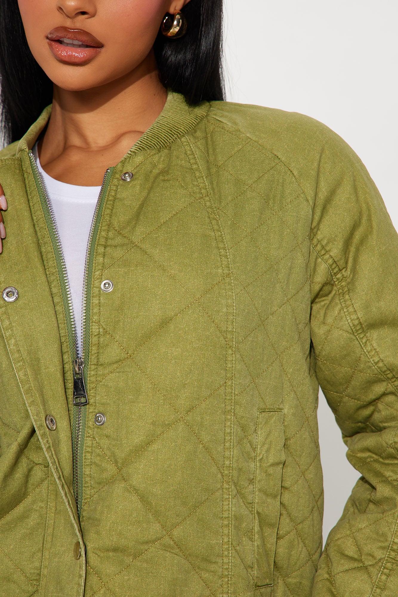 Mara Quilted Washed Bomber Jacket - Olive Female Product Image