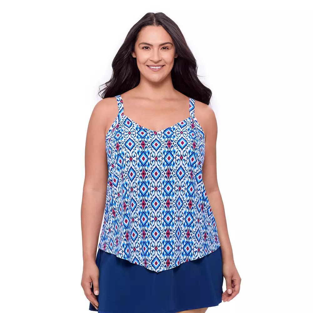 Plus Size Bal Harbour V Neck Hankini Swim Top, Women's, Size: 1XL, Blue Ikat Product Image